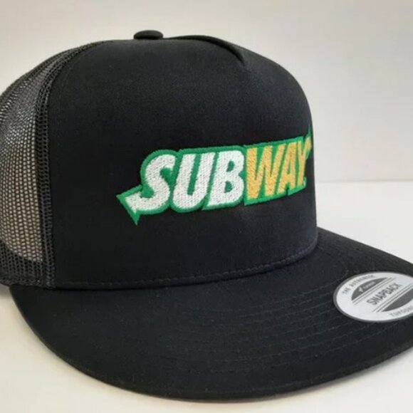 Subway Black Flat Bill Mesh Snapback Yupoong Hat Cap - Picture 3 of 4